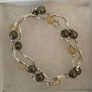 Never Worn! Silver bracelets with charcoal and amber beads